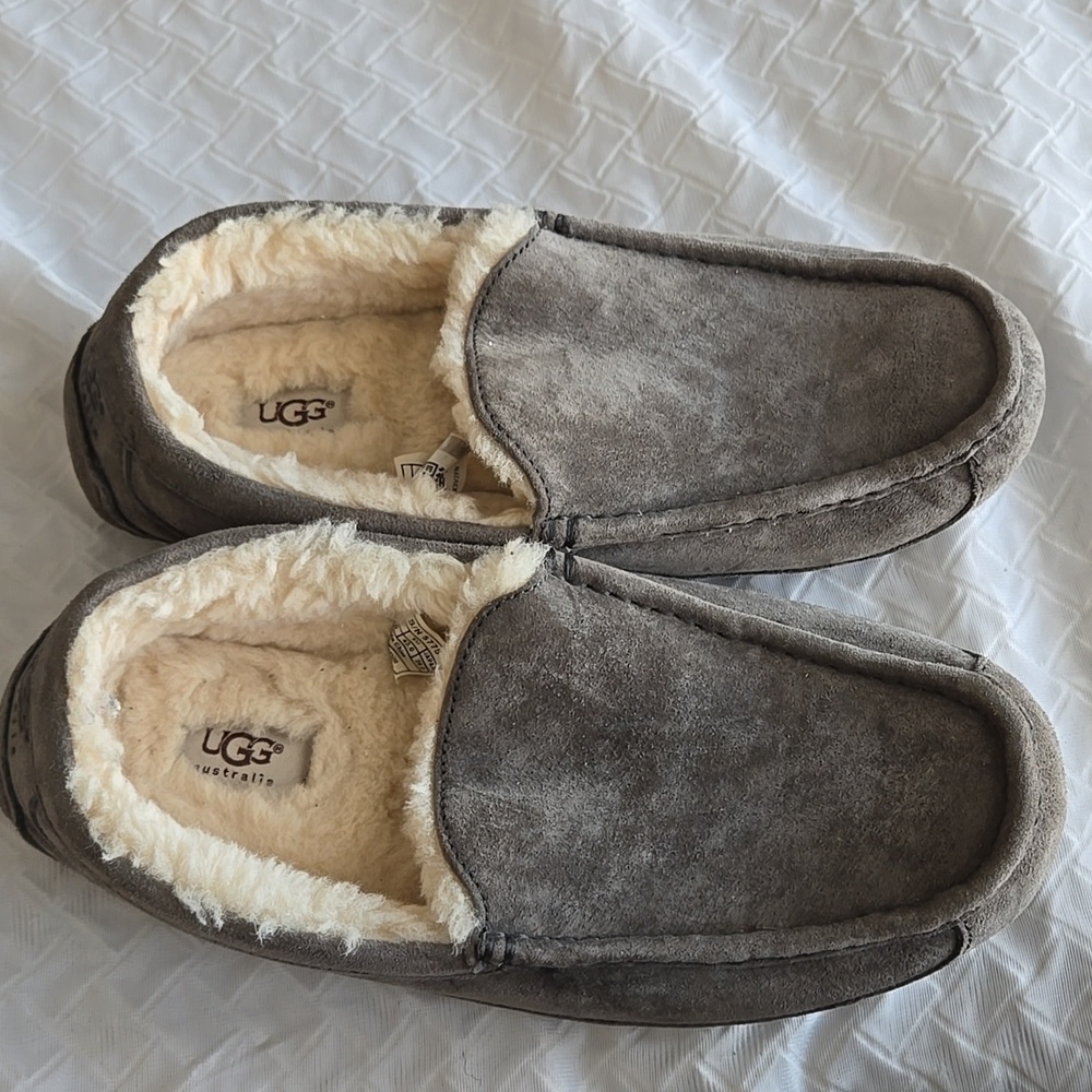 Men UGG Grey Suede LEATHER Loafers Comfort Cozy Loafers Shoes